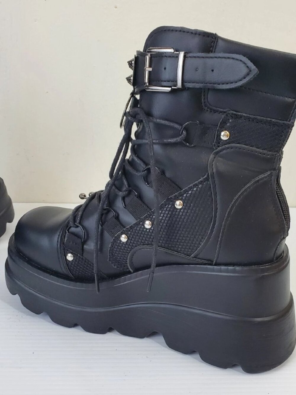 GOTIC STYLE PLATFORM COSPLAY WOMEN'S MIDCALF BOOTS WEDGES COMFY MOTORCYCLE SIZ 9 - Picture 5 of 7